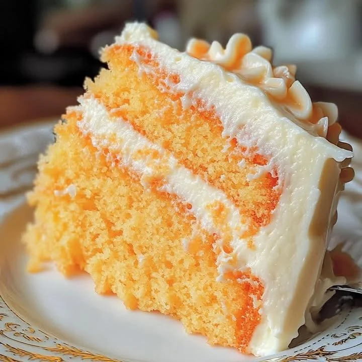Delicious Orange Creamsicle Cake with orange frosting and slices