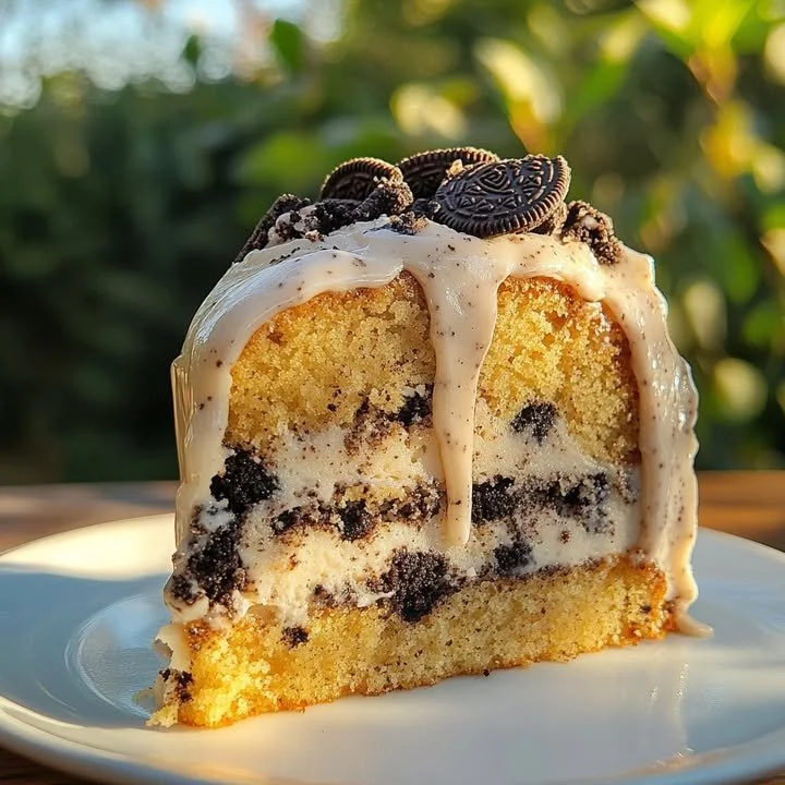 Delicious Oreo Cake with cheesecake frosting and honeybun cream icing