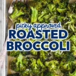 Bowl of Parmesan Roasted Broccoli garnished with Parmesan cheese