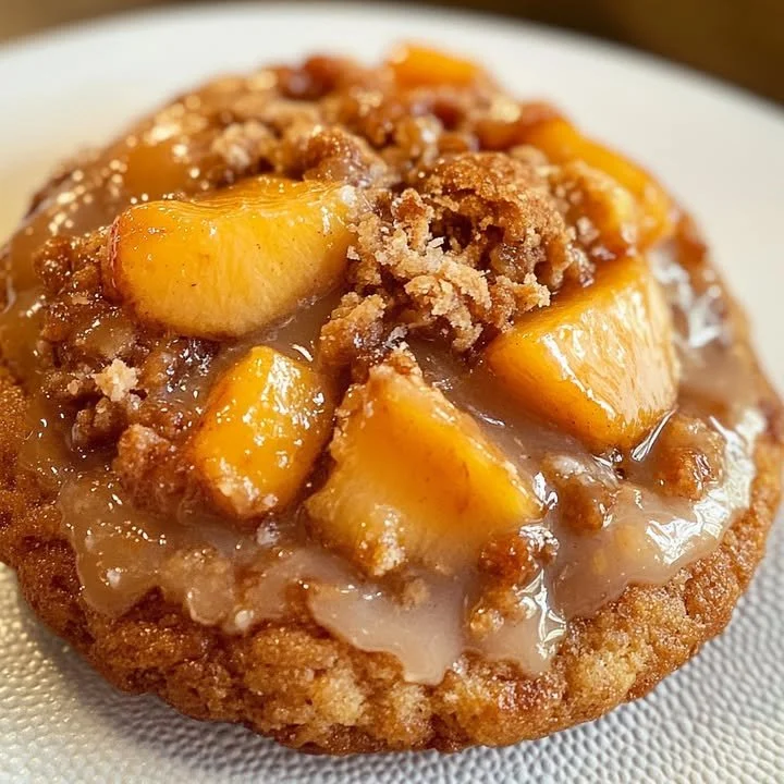 Delicious Peach Cobbler Cookies with Crown Royal Peach Glaze on a plate