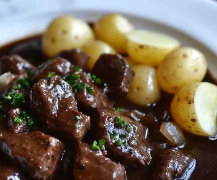 Delicious bowl of Peppered Beef Stew with fresh vegetables and spices