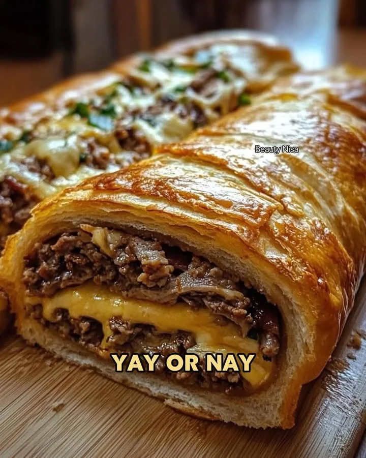 Delicious Philly Cheesesteak Stromboli baked to golden perfection
