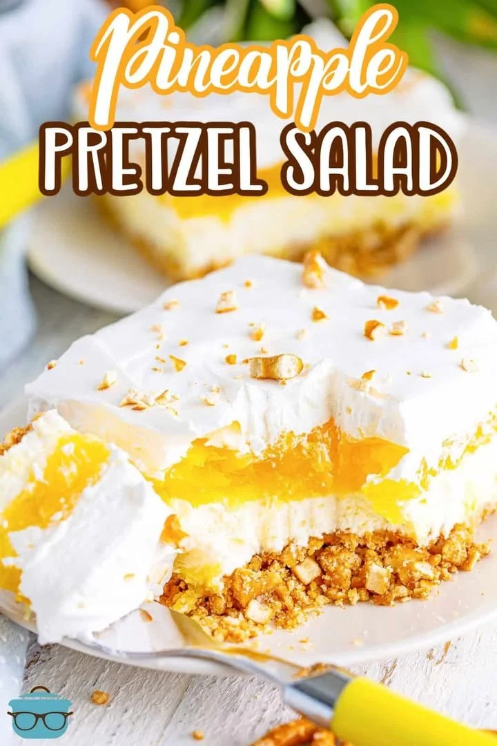 Delicious Pineapple Pretzel Salad with cream cheese and crushed pretzels