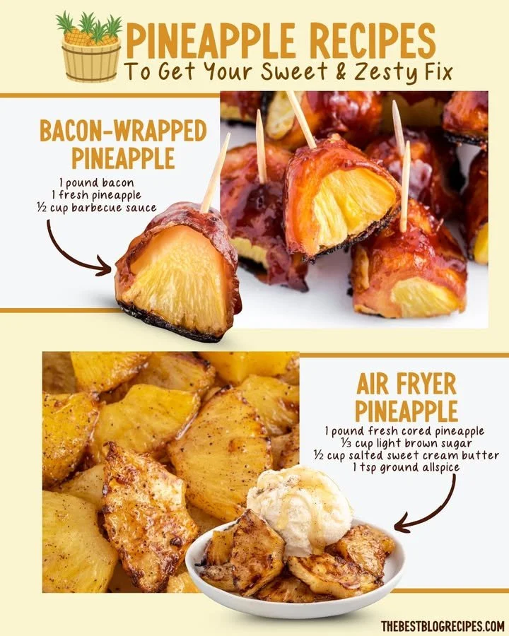 Delicious pineapple recipes for sweet and savory dishes.
