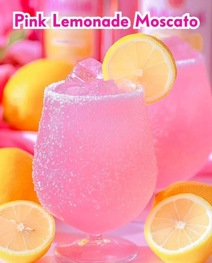 Chilled glass of Pink Lemonade Moscato on a summer table