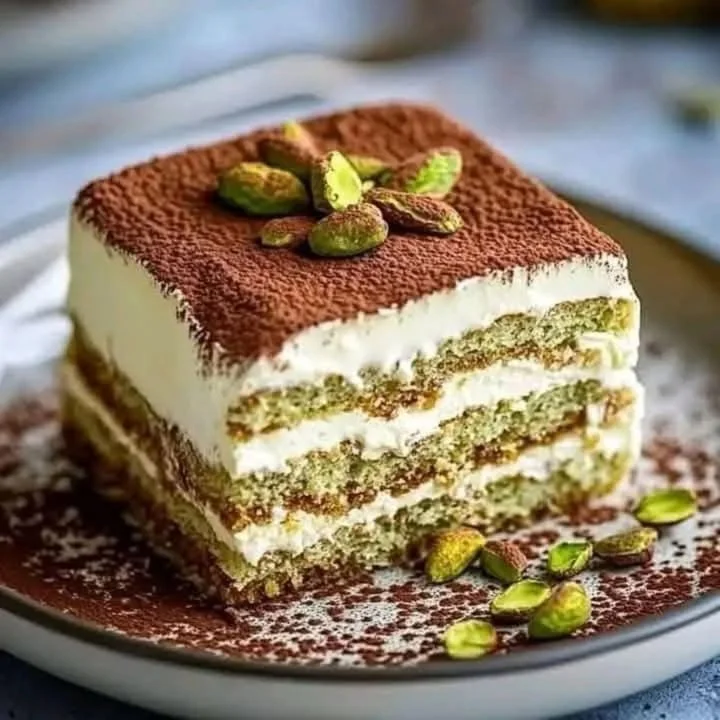 Delicious Pistachio Tiramisu dessert served in elegant glass