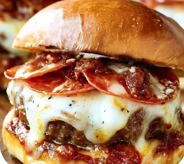Pizza Burger topped with Pepperoni and Mozzarella cheese