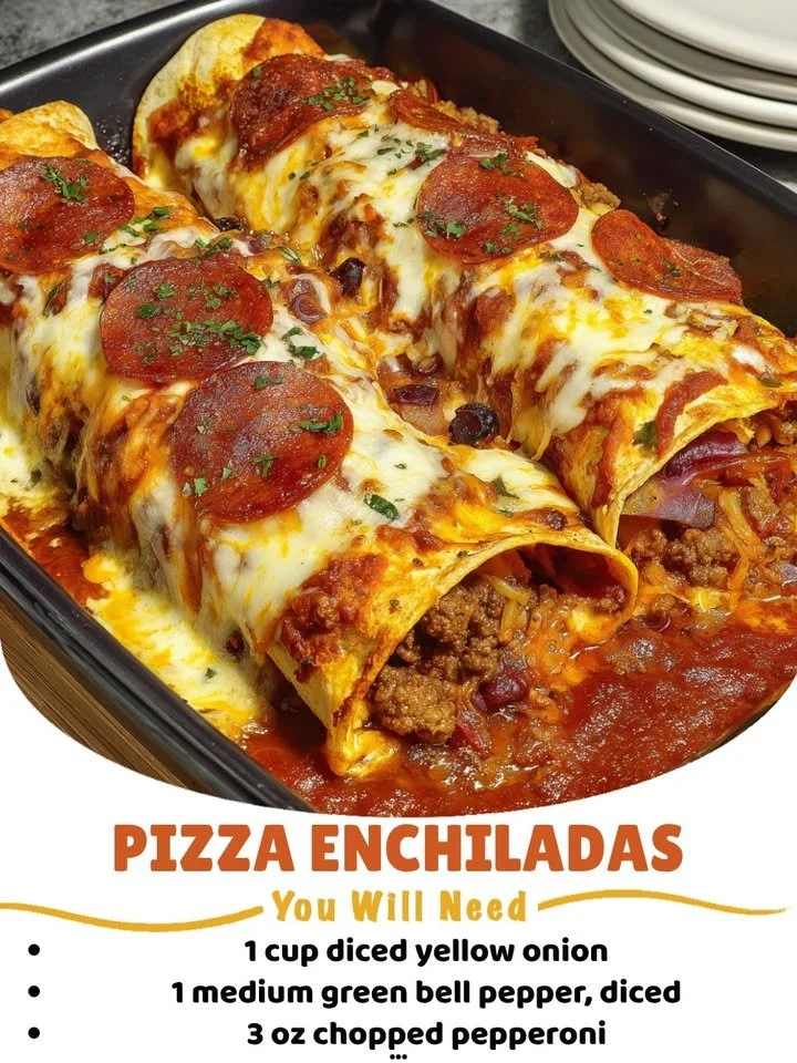 Delicious Pizza Enchiladas topped with cheese and fresh herbs