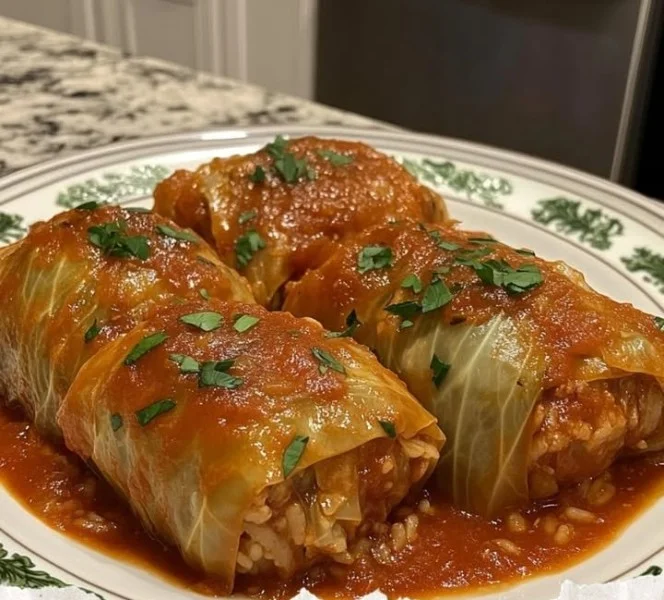 Delicious Polish cabbage rolls filled with seasoned meat and rice