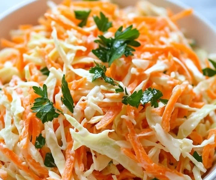 Delicious Polish carrot salad with fresh ingredients and vibrant colors on a plate.