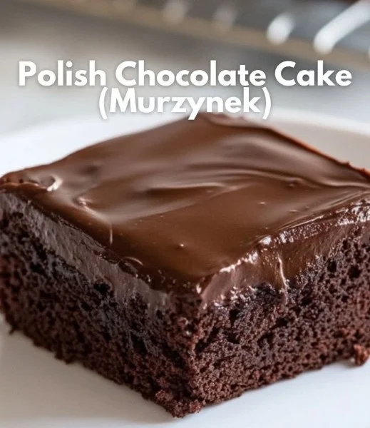 Delicious Polish chocolate cake (Murzynek) on a decorative plate