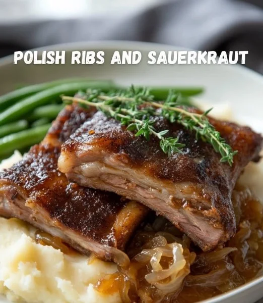 Delicious Polish ribs served with sauerkraut on a plate