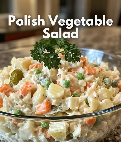 Colorful Polish Vegetable Salad with fresh ingredients and tangy dressing