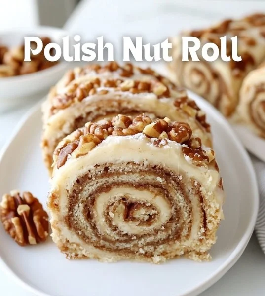 Polish orzechowy roladka dessert showcasing layers of nuts and sweetness.