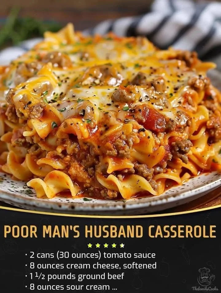 Delicious Poor Man's Husband Casserole in a baking dish ready to serve.