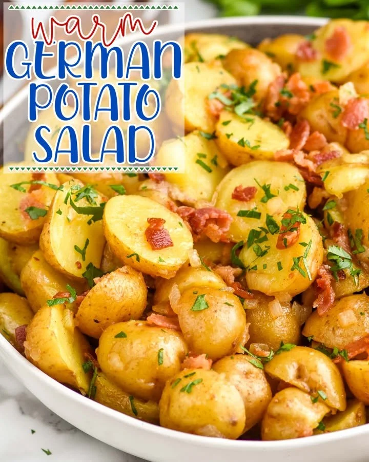Delicious homemade potato salad served in a bowl with fresh herbs