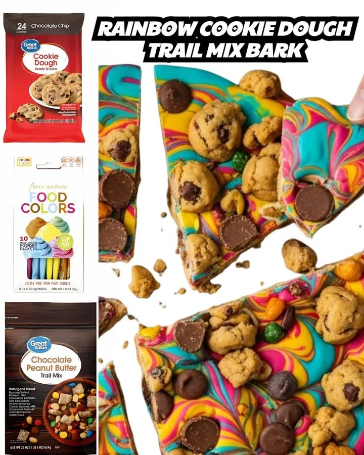 Colorful Rainbow Cookie Dough Trail Mix Bark with vibrant sprinkles and chocolate pieces.