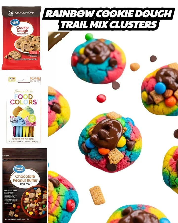 Rainbow Cookie Dough Trail Mix Clusters with colorful ingredients