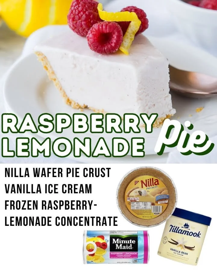 Delicious raspberry lemonade pie topped with fresh raspberries and lemon slices