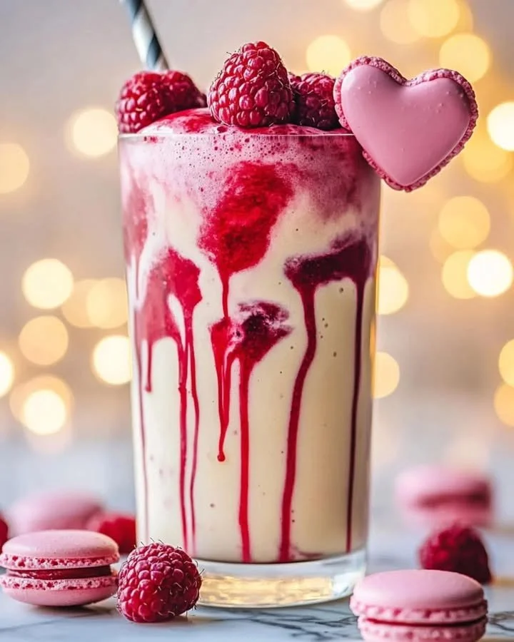 Delicious Raspberry Piña Colada cocktail garnished with fresh raspberries.