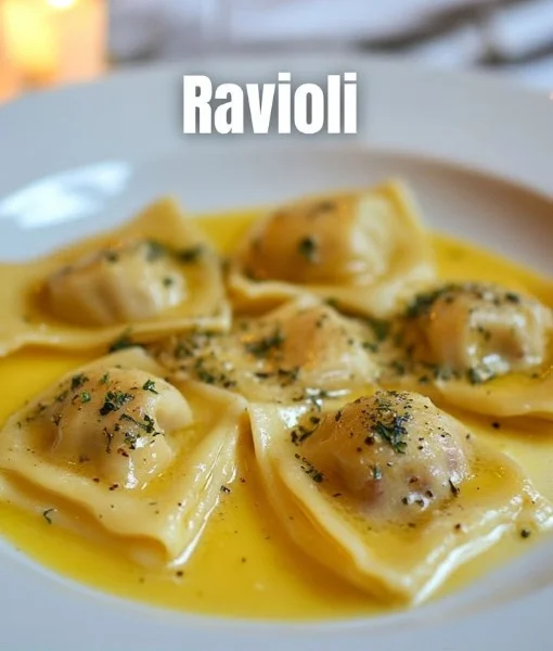 Homemade ravioli filled with fresh ingredients on a wooden table.
