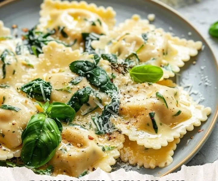Delicious spinach and ricotta ravioli served on a plate