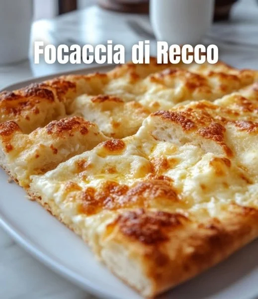 Freshly baked Recco Focaccia with melted cheese filling, Italian delicacy