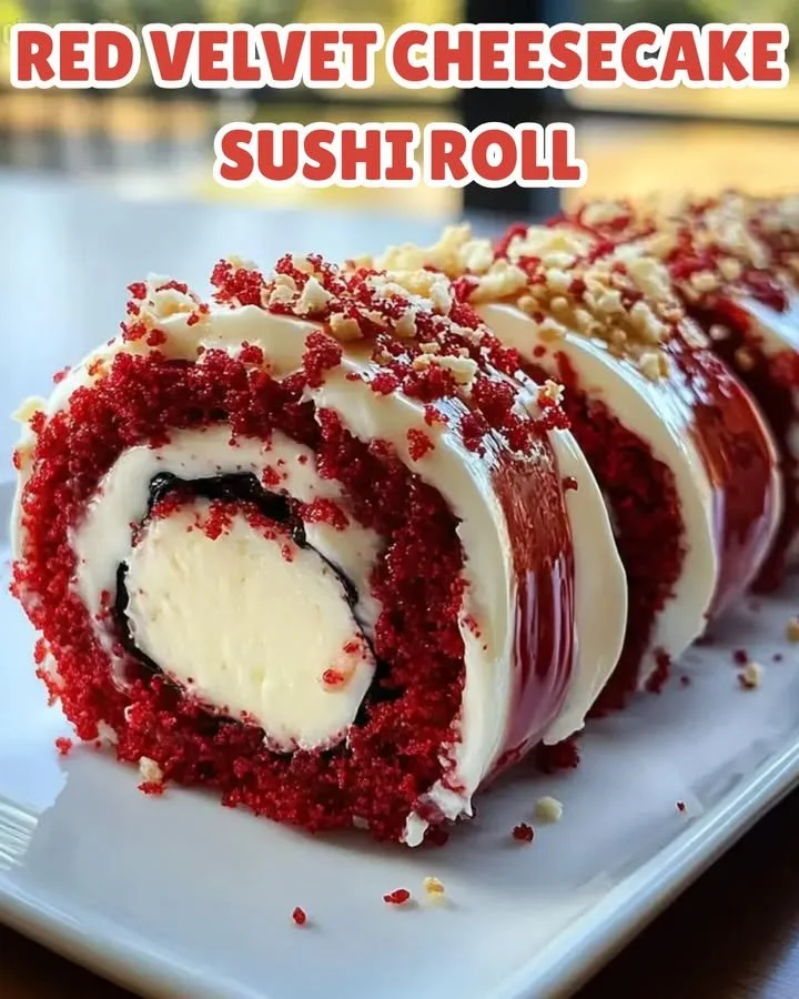 Red Velvet Cheesecake Sushi Roll - a delicious fusion dessert