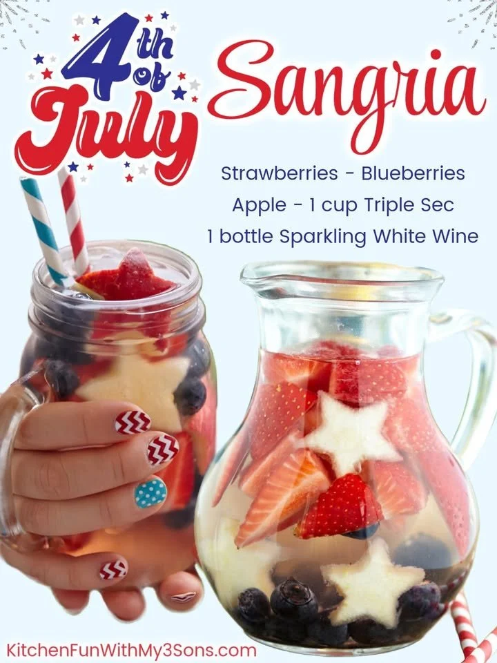 Refreshing Red White & Blue Sangria with fruits for summer celebrations