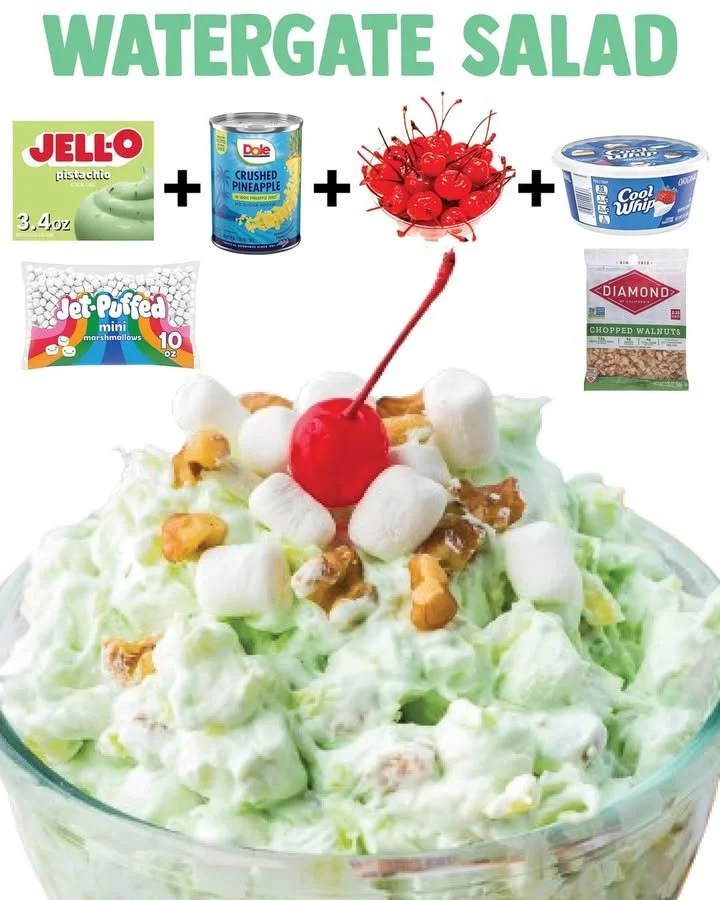 Creamy Watergate Salad with pineapple, cool whip, and pistachio in a bowl