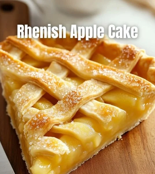 Delicious slice of Rhenish Apple Cake garnished with fresh apples and cinnamon