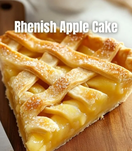 Delicious Rhenish Apple Cake garnished with fresh apples and cinnamon