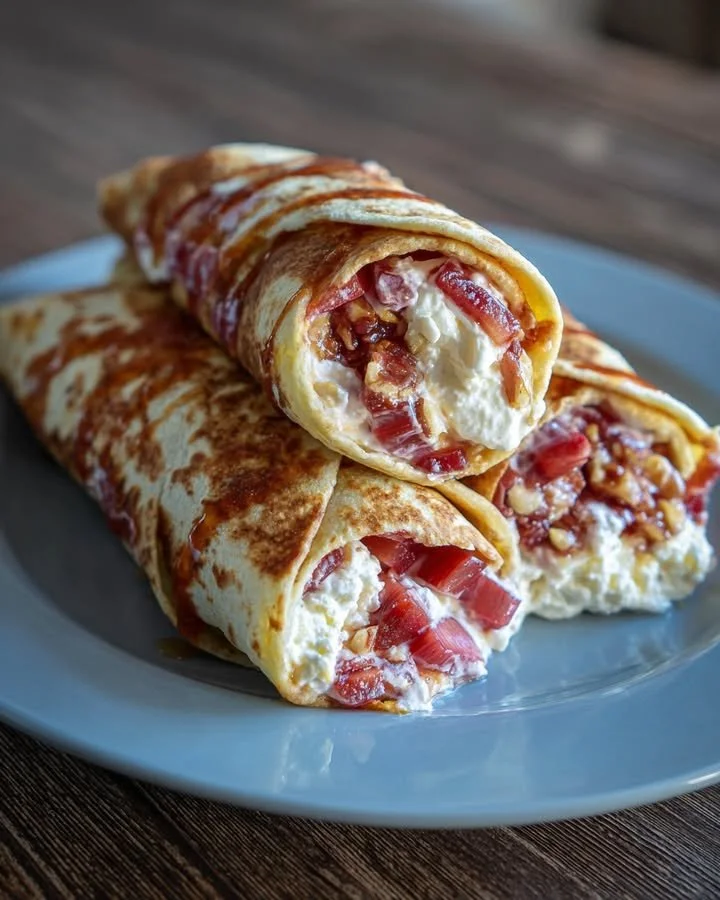 Delicious homemade rhubarb wraps served with fresh ingredients