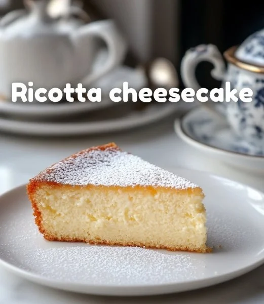 Delicious slice of Ricotta Cheesecake topped with fresh fruit