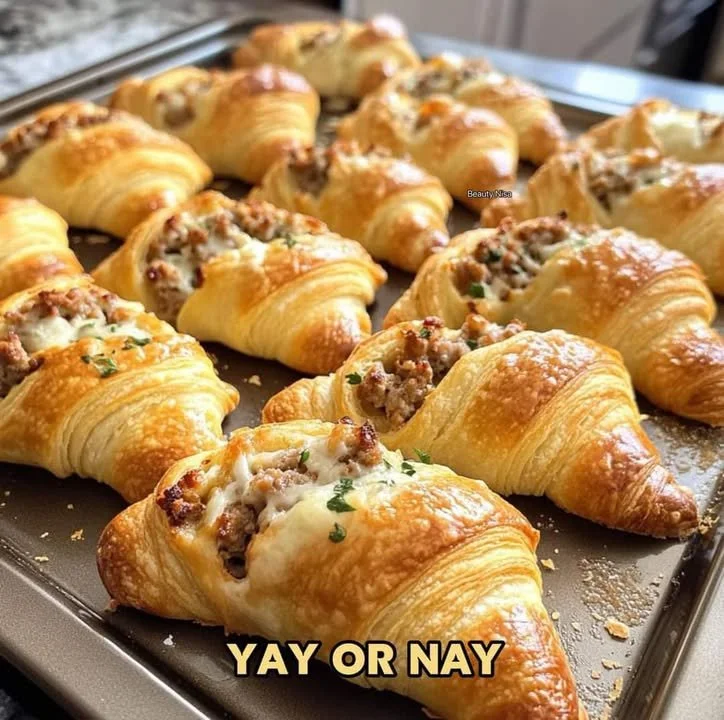 Baked sausage cream cheese crescents ready to serve as a tasty snack