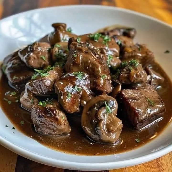 Savory beef tips served with vegetables and sauce