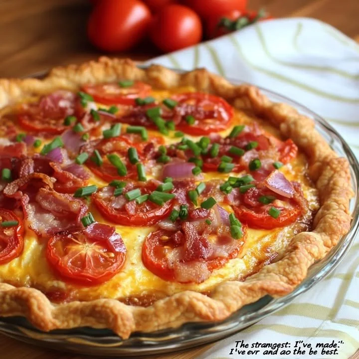 Savory bacon tomato pie filled with crispy bacon and fresh tomatoes