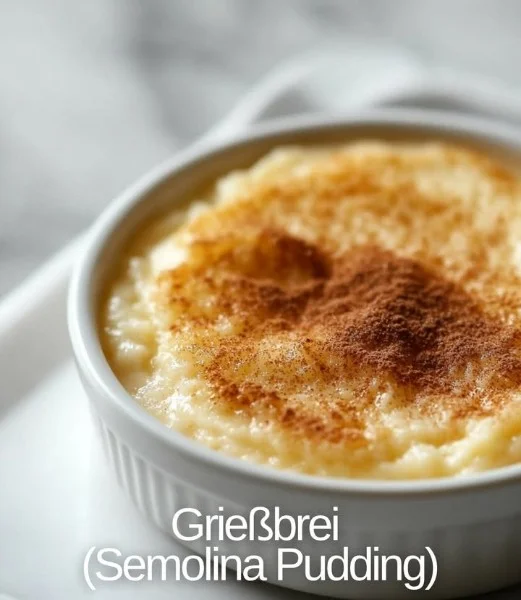 Bowl of creamy semolina pudding topped with nuts and fruits