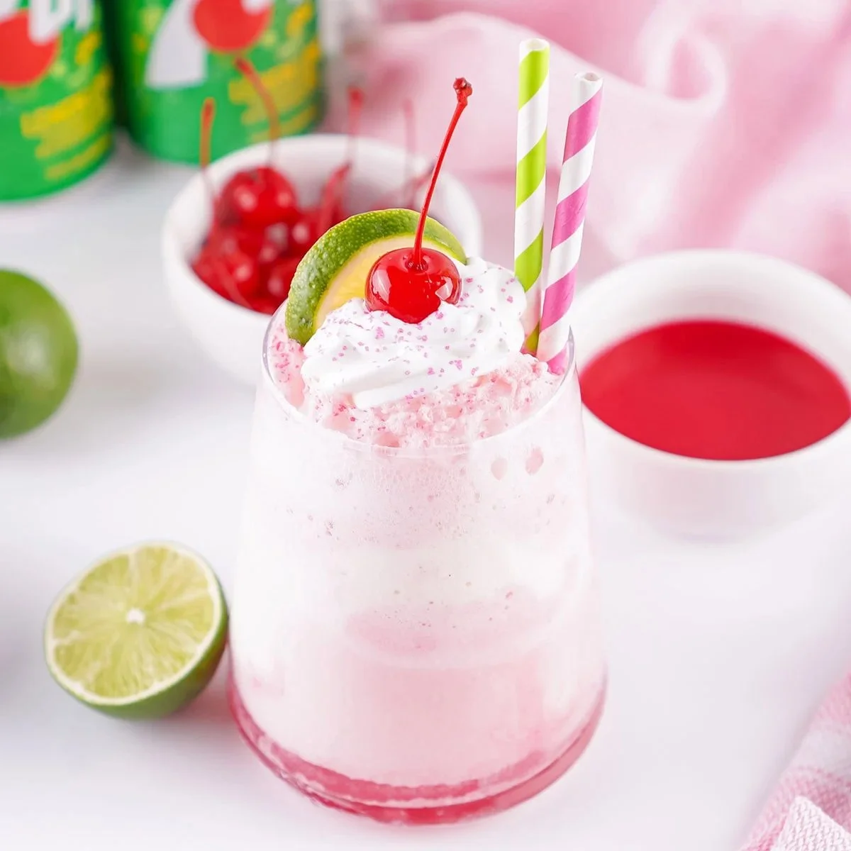 A refreshing Shirley Temple Float served in a glass with garnish.