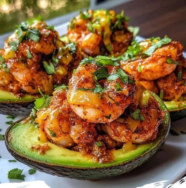 Shrimp avocado salad with fresh ingredients and vibrant colors