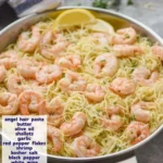 Plate of shrimp scampi with pasta, garlic, and herbs