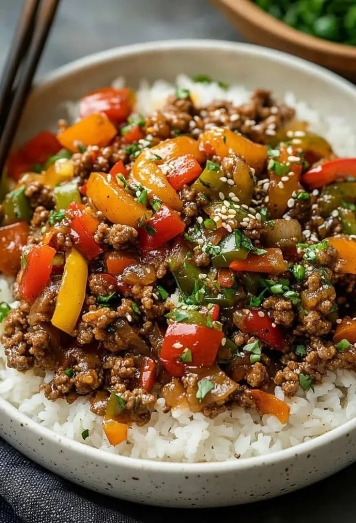 Sipheka beef rice with peppers dish ready to serve