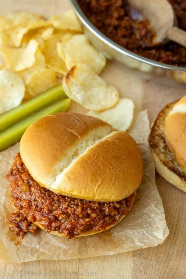 Delicious Sloppy Joe sandwich with ground meat and sauce on a bun