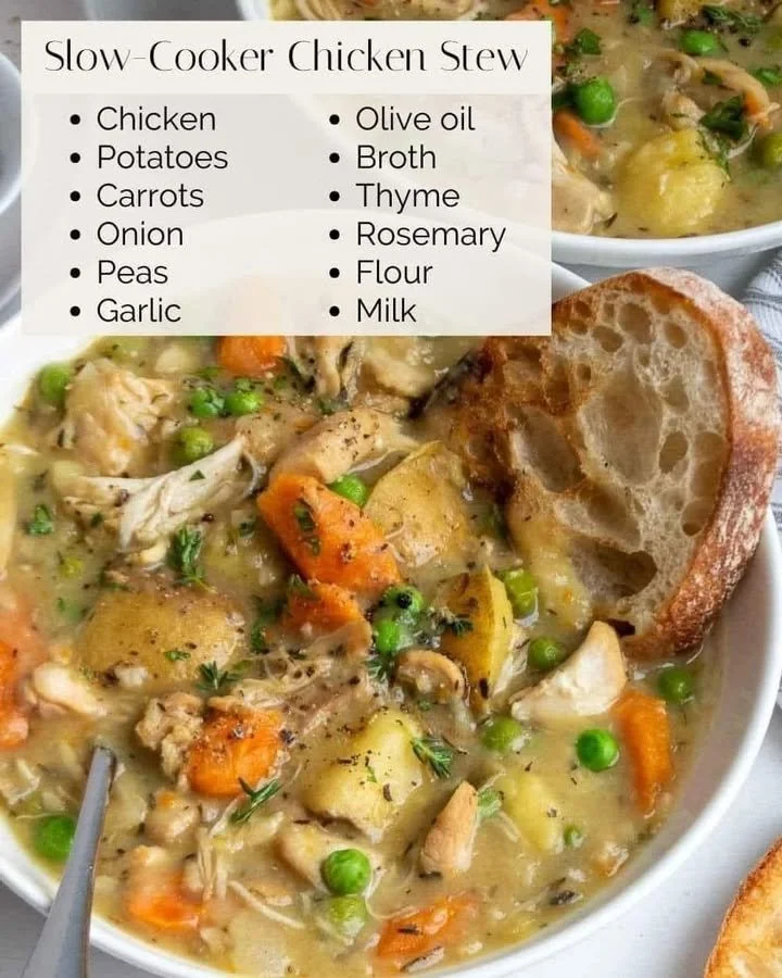 Delicious slow cooker chicken stew with vegetables in a bowl