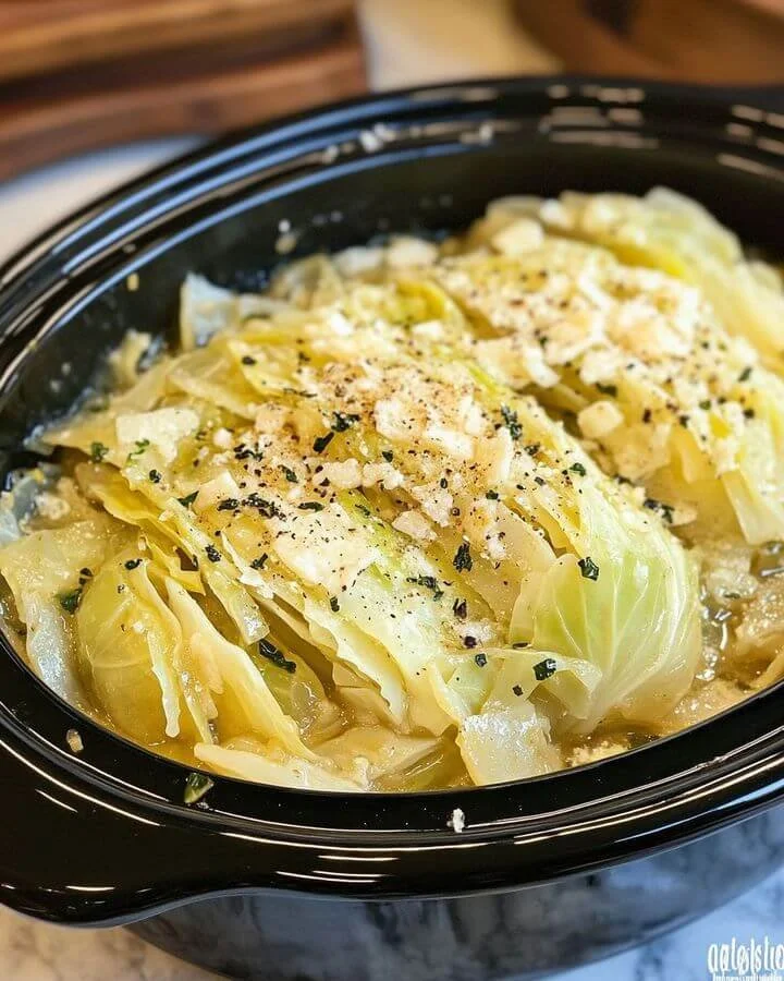 Slow Cooker Garlic Parmesan Whole Cabbage with Lemon Butter dish