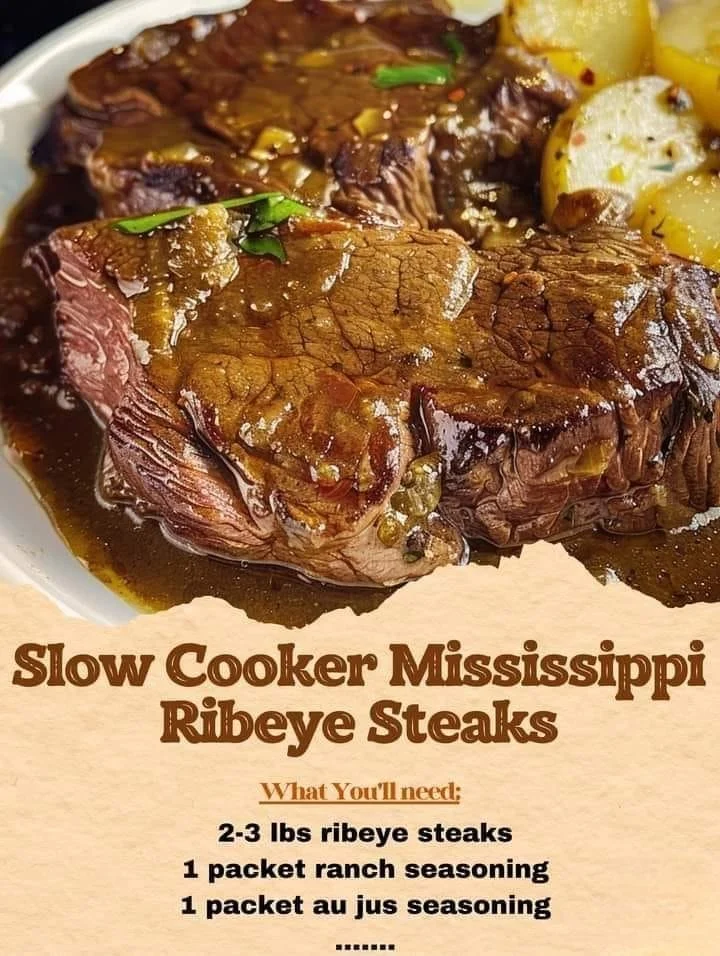 Delicious Slow Cooker Mississippi Ribeye Steaks ready to serve