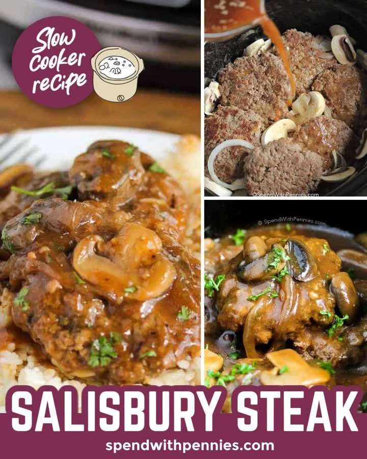 Delicious Slow Cooker Salisbury Steak served with gravy and mashed potatoes
