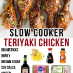 Delicious slow cooker teriyaki chicken garnished with sesame seeds and green onions.