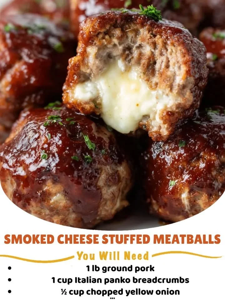 Delicious smoked cheese stuffed meatballs served on a platter.