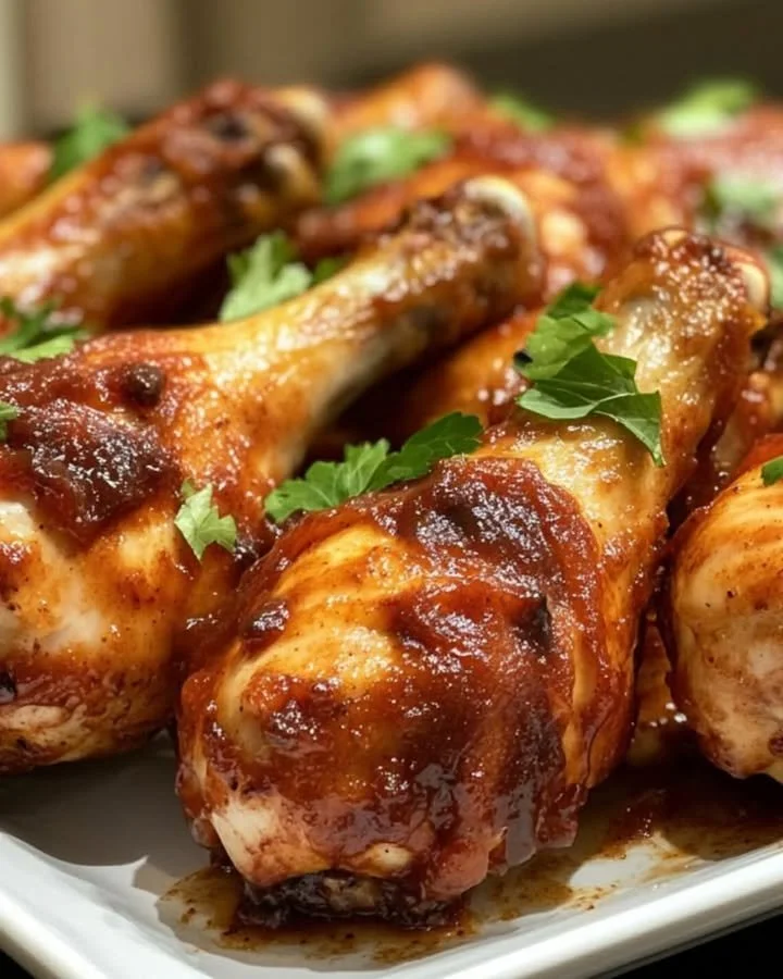 Southern BBQ Baked Chicken Drumsticks glazed with tangy BBQ sauce